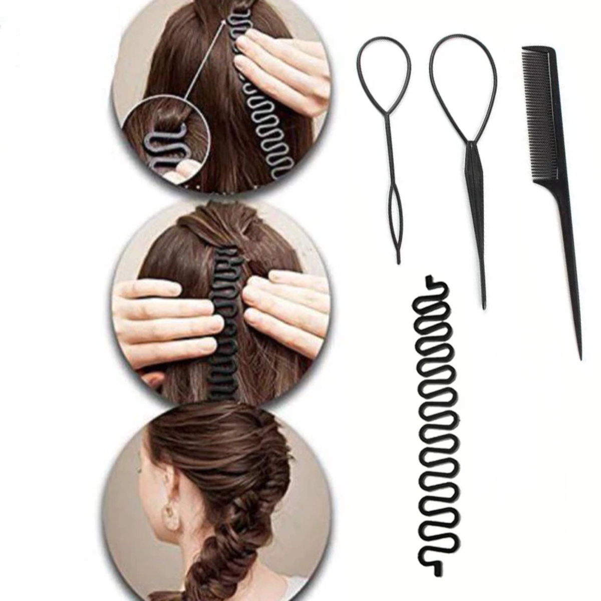 Hair care kit 4 pieces plastic black