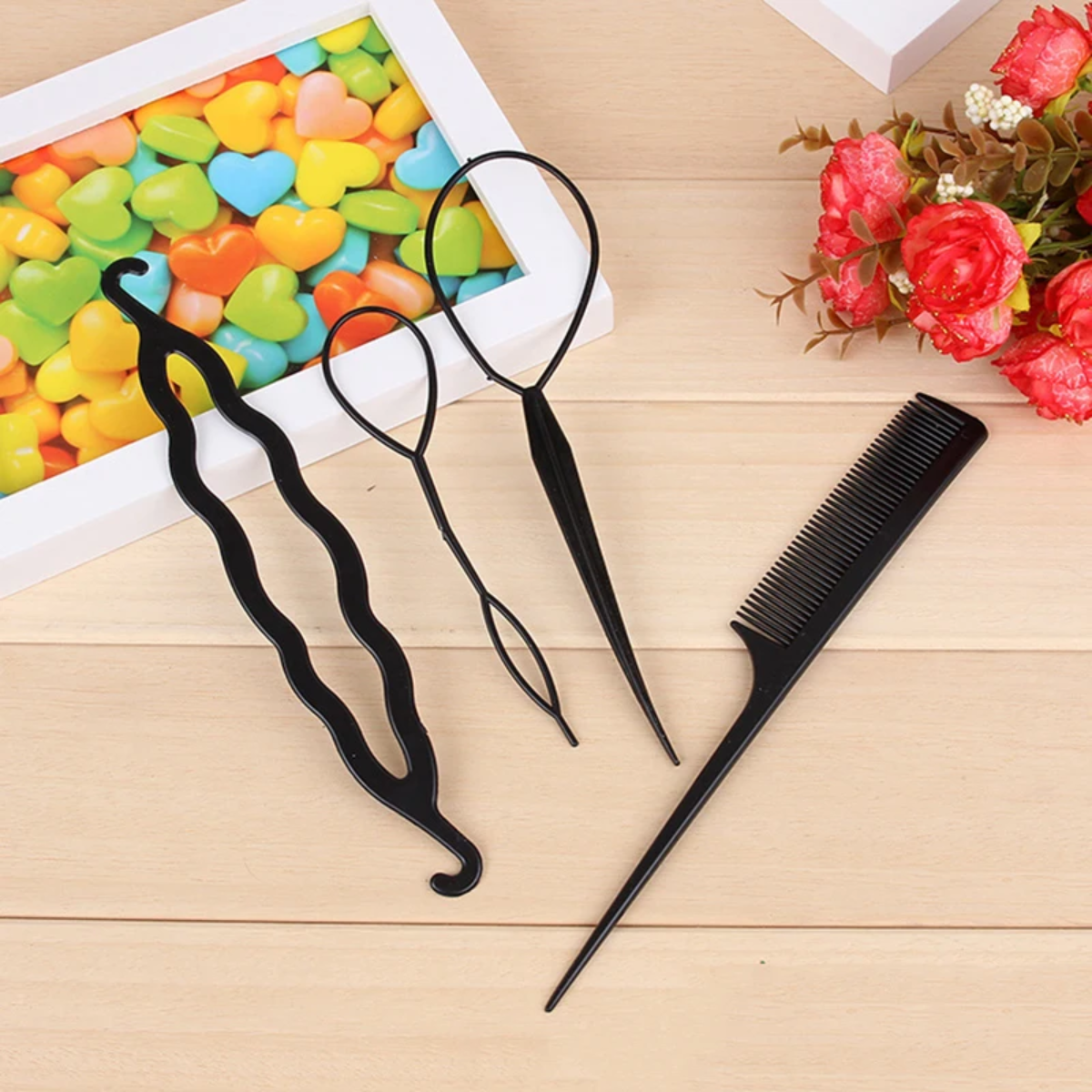 Hair care kit 4 pieces plastic black