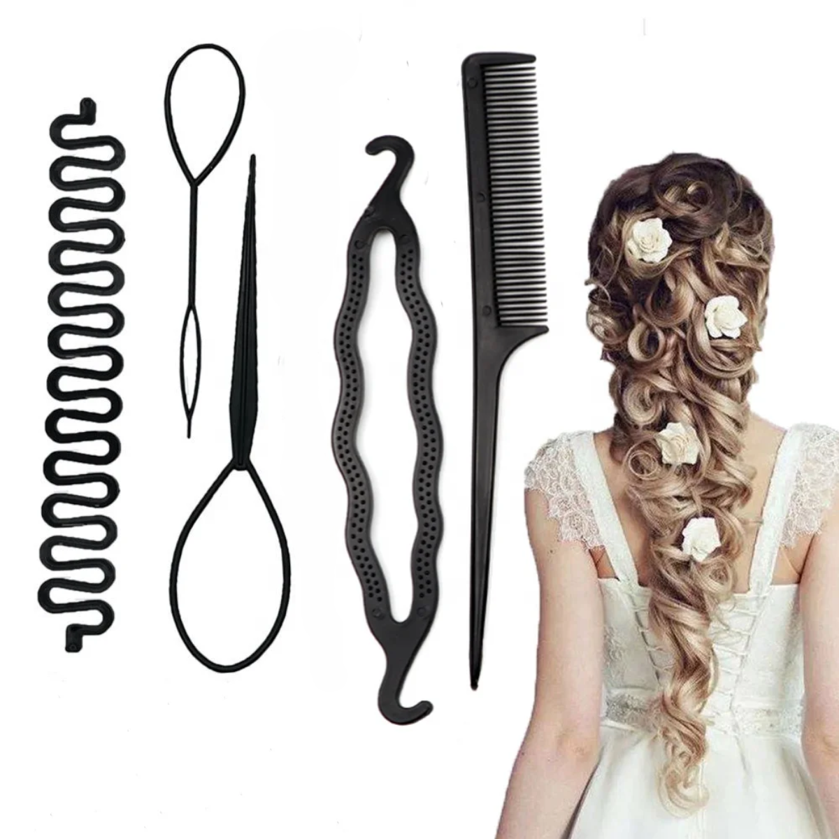 Hair care kit 4 pieces plastic black