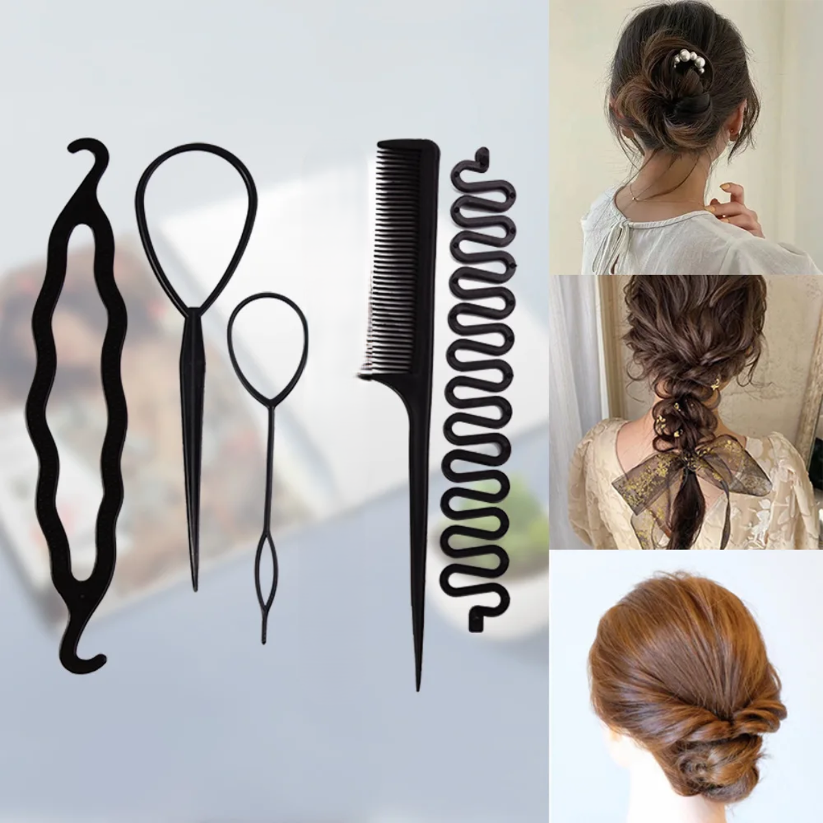Hair care kit 4 pieces plastic black